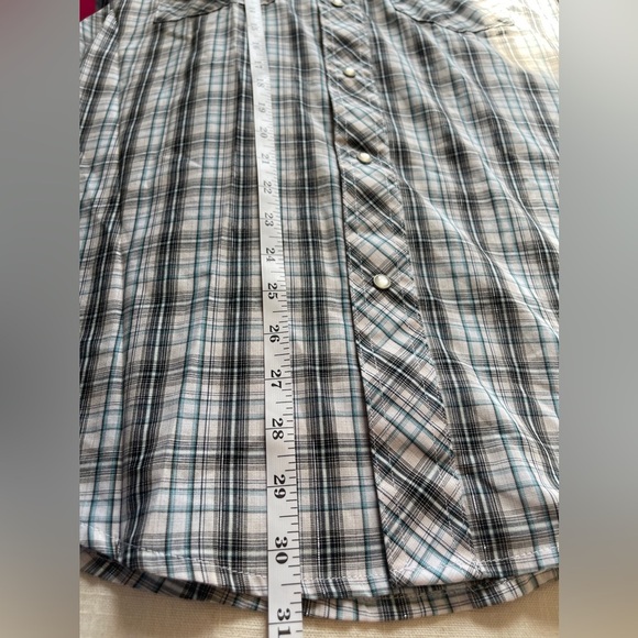 Wrangler Plaid Western Short Sleeve Shirt Pearl Snap Metallic Men's Medium - Picture 8 of 8